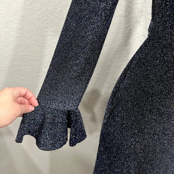 Free People One More Time Lurex Wrap Dress in Navy - Picture 8 of 15